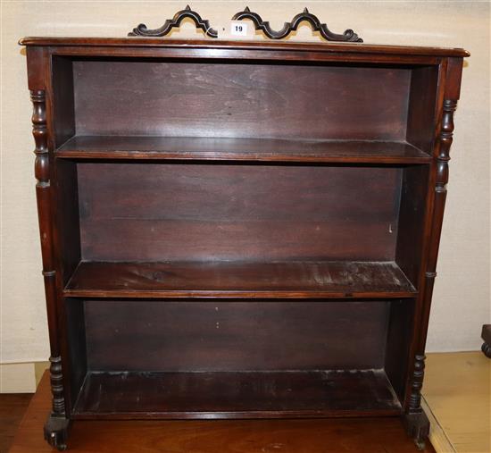 A Victorian mahogany and pine open bookcase, reconstructed width 79cm